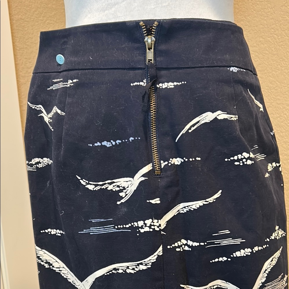 Anthropologie *rare and unique* Navy Blue Bird Print Women's Skirt - Picture 5 of 5